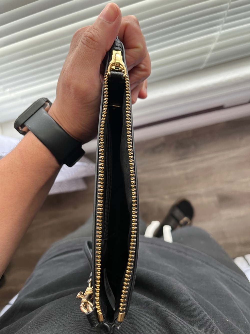 Calvin Klein Black Leather Wristlet with Gold Logo - Picture 10 of 11